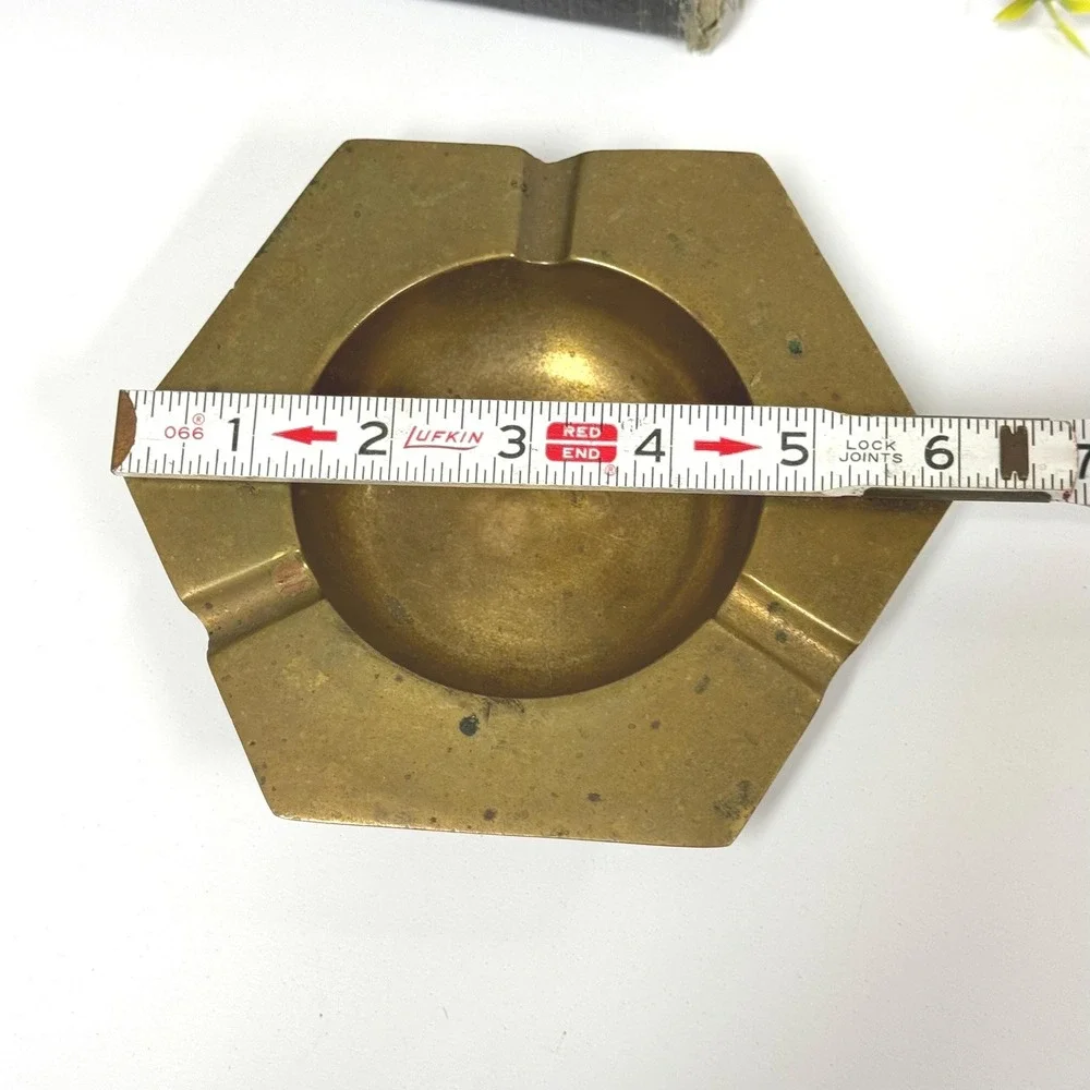 Vintage brass catch all trinket dish ring dish- Geometric hexagonal ashtray